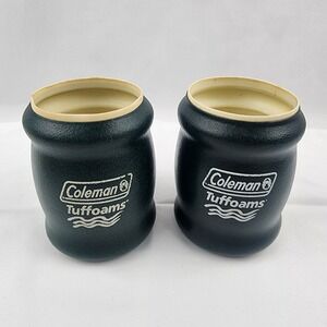 2 Vintage Coleman Tuffoams Green Cozy Koozie Insulated Beer Soda Can Holder Camp